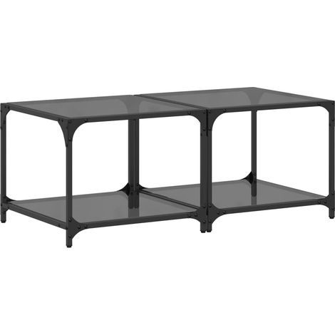 Tables basses avec dessus en verre noir 2 pcs Table de salon Table de café 50x50x40 cm acier (1/5)