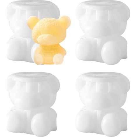Stampo per cubetti di ghiaccio a forma di orsetto, 4 pezzi (6 x 5,5 cm), silicone, pasta di zucchero 3D, resina, peluche - (1/3)