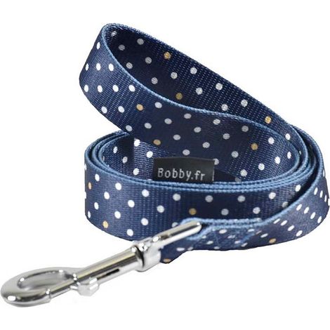 Guinzaglio blu 1,6 x 100 cm: Guinzaglio in nylon blu decorazioni a pois bianchi modello Pretty per cani