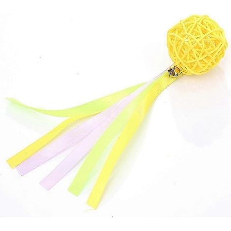 (1 pièce) Lot de 5 jouets pour chat : balle en rotin multicolore avec grelot, jouet interactif pour l'entraînement et le jeu des chatons. Accessoires pour animaux de compagnie. (1/3)