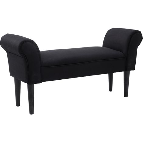 Panca Fondo Letto Imbottita con Braccioli Arrotolati, 102x35x51cm, Nero (1/5)