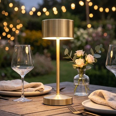 Lampe de table LED d'intérieur et d'extérieur, intensité réglable, télécommande, commande tactile, alimentation par batterie, station de recharge, H 20 cm (1/5)