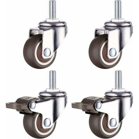 Roulette Pivotante Robuste en Caoutchouc à Tige Filetée M8 pour Chariot à Main, Tables de Travail, Roues Meuble, 1.5 inch, Diamètre du filetage : 8mm, longueur 20mm, 2PCS avec frein + 2PCS sans frein (1/5)