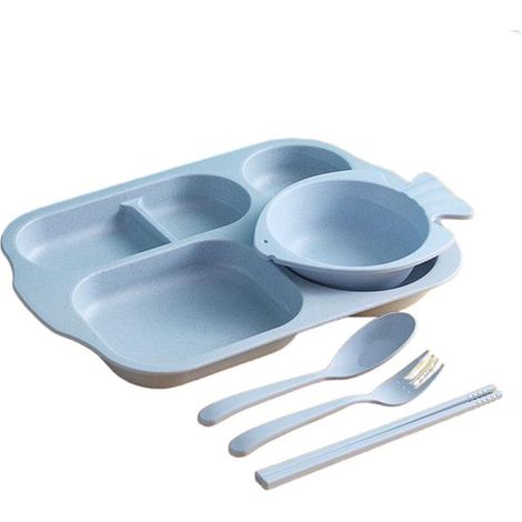Juego de 5 piezas – Vajilla – Platos de plástico irrompibles con compartimentos – Apto para niños y adultos – Verde (1/5)