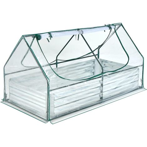 GOPLUS Jardinière Surélevée en Acier Galvanisé, avec Couverture de Mini-Serre, Ensemble de Boîte à Plantes Extérieure en Métal avec Grandes Fenêtres Grillagées, Ensemble de Serre 180x90x91CM (1/5)