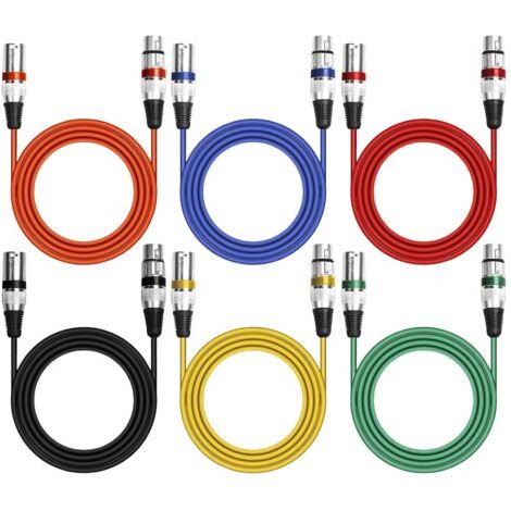 Lot de 6 câbles XLR symétriques mâles et femelles pour microphone, connecteur audio DMX à 3 broches pour enregistrement en studio (2 m) (1/5)