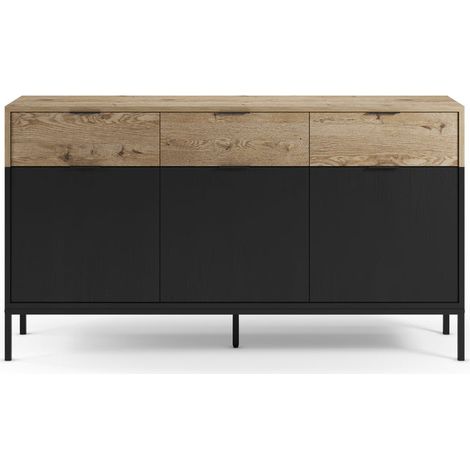 ELINE - Buffet 3 portes 150cm -en mélamine - Noir (1/5)