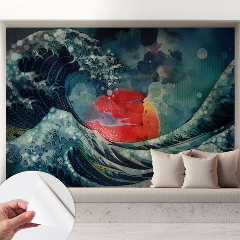 Papier peint adhésif autocollant pour salon chambre à coucher tendance et originale Lever de soleil océanique 208x146 cm (1/5)
