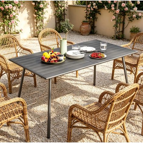 Table de jardin 150x80x74 cm en acier gris, notice incluse pour terrasse FloraGrace (1/5)