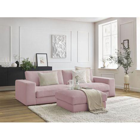 BOBOCHIC - Canapé droit fixe 3 places LEONARD velours côtelé avec pouf Violet (1/5)