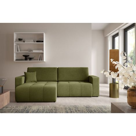 Ecksofa Sofa mit Schlaffunktion AUGUSTO in Stoff Wind Grün Ottomane Links (1/5)