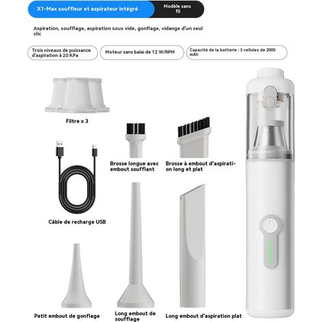 Mini aspirateur portable à main, souffle et aspire en un seul geste, puissance d'aspiration à trois niveaux de 20 kPa (1/5)