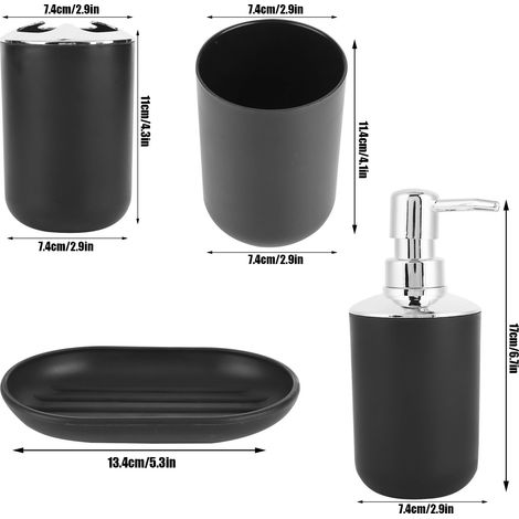 Ensemble de 4 accessoires de salle de bain : porte-savon, distributeur de savon, gobelet de rangement et ensemble de lavage. (1/5)