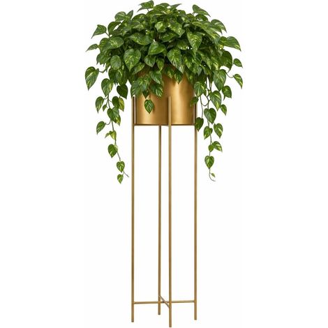 Support à plantes métal - 1 unité - Style loft doré - Pot amovible 21cm - Décoration intérieur salon bureau - Hauteur 95cm (1/5)
