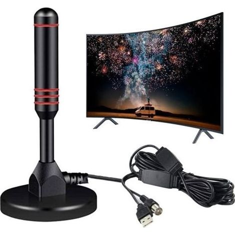 (noir)Antenne TV Intérieur Puissante TNT,360°Antenne TV Intérieure 50KM Longue Portée,High Gain VHFUVFFM DVBT2 Décodeur TNT HD Terrestre (1/5)