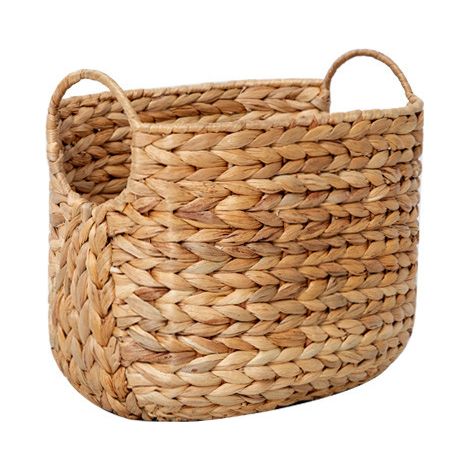 Panier de rangement tressé jacinthe d'eau, modèle B double poignée ronde, marron, 30×20×22 cm (1/5)