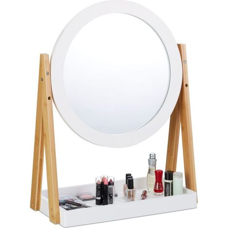 Miroir cosmétique rotatif avec rangement – Diamètre 32,5 cm – Matériaux bambou et MDF – Design chic pour dressing ou salle de bain (1/5)