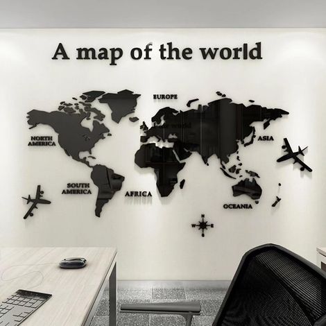 Stickers Autocollant Muraux Murale Wall Décoration 3D Art DIY Carte Du Monde Acrylique Cristal Bureau Étude Salon Canapé Fond Décor Murale Wall Muraux Autocollant Stickers Noir 230 120 (1/5)