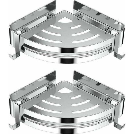 Eckduschregal, bohrfreies Badezimmerregal, Edelstahl 304, Küchenaufbewahrungskorb, Duschorganizer mit 4 Haken, Duschshampoo-Halter - 2er-Set ( (1/4)