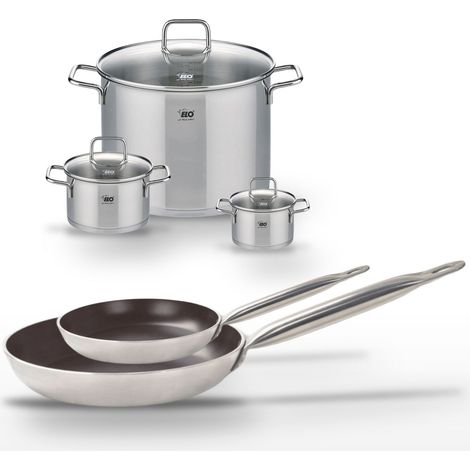 Lot Poêles 24/32 cm avec revêtement céramique sans PFAS et Faitouts 12/16/26 cm Elo Bistro Line Citrin (1/5)