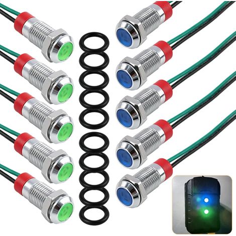 10PCS Voyants LED Métalliques pour Installation sur Panneaux,Led Indicateur,PanneauCompatibles 110V-220V DC, Témoin Lumineux, Ouverture de 8mm, Pour Vaste Gamme de Véhicules (1/5)