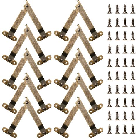 Lot de 10 charnières rotatives pliables, vintage, ajustables pour portes de meubles, armoires, boîtes à jouets (bronze) (1/5)