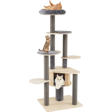 arbre à chat moderne pour chatons d’intérieur grande tour haute meuble condo griffoirs cadre d’escalade multi-niveaux centre d’activité polyvalent m (1/5)