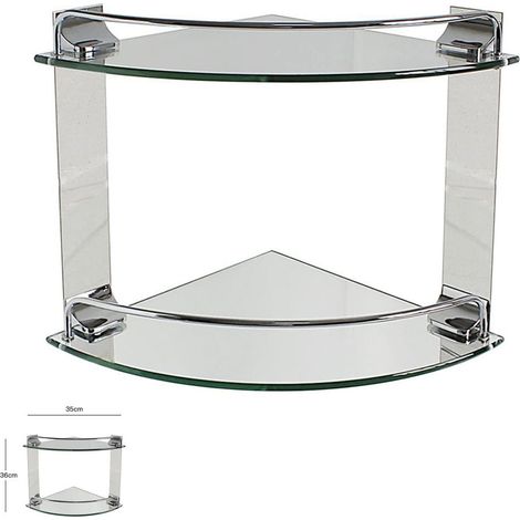 TRADE SHOP - Mensola Ad Angolo Doppia Per Bagno Angoliera A 2 Ripiani In Vetro Arredo 52910 - (1/2)