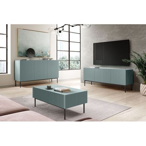BOBOCHIC - Meuble TV 150 cm KASHA Pieds noir Bleu clair (1/4)