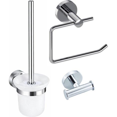 Fortifura Calvi Pack WC 3 pièces - porte-rouleau sans couvercle - brosse de toilette - crochet à serviette double rond - chrome