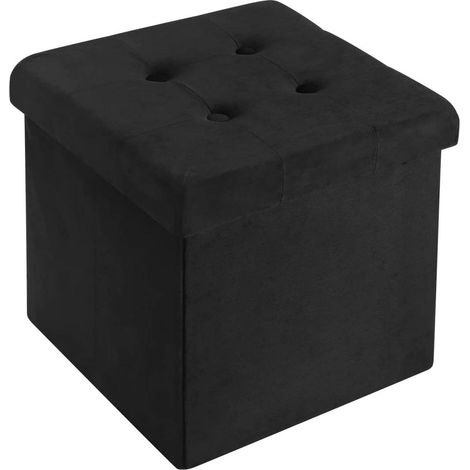 WOLTU Pouf Contenitore Poggiapiedi Sedia a Cubo Cassapanca Sgabello Pieghevole Nero (1/5)