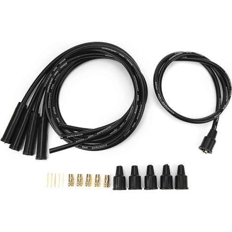 Câble de bougie d'allumage de 8 mm, 1 m de long, kit de câble de bougie d'allumage haute efficacité et stable, compatible avec les voitures 4 cylindres, noir, YEMAA. (1/5)
