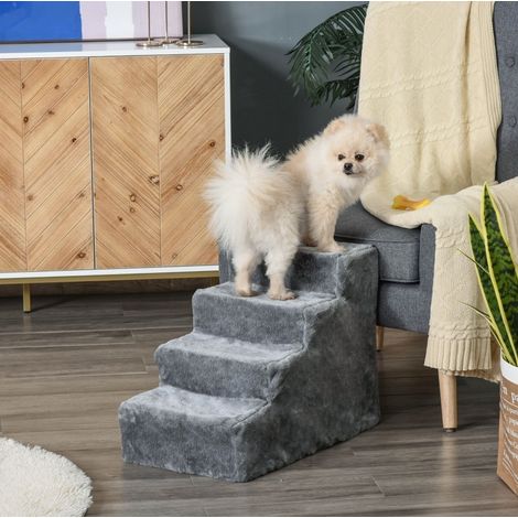 Treppe per cani a 4 gradini 60 x 35 x 44 cm, per letto e divano, fino a 5 kg, grigio chiaro (1/5)