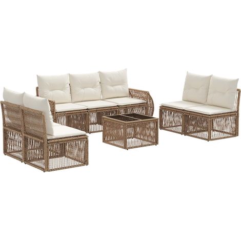 vidaXL Set Divano da Giardino 8 pcs Beige e Bianco Crema polyrattan