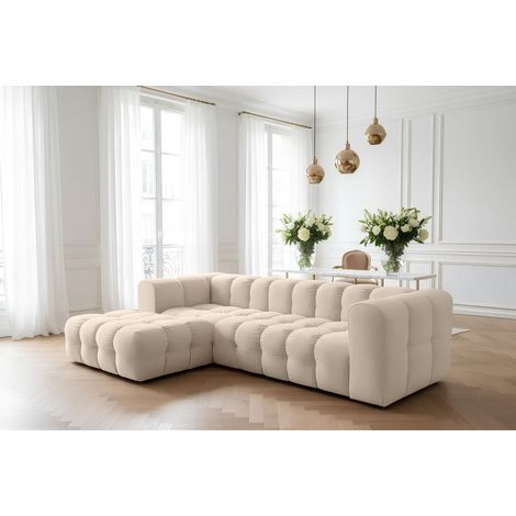 Ecksofa Designersofa SOLVIE in Stoff Tiffani Beige Ottomane Links