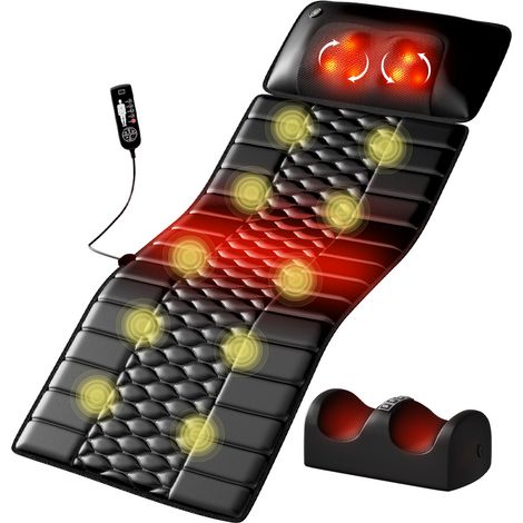 Coussin de massage multifonction pour la nuque, la taille et les pieds, avec fonctions chauffantes et vibrations multi-parties, matériau en cuir PU, 51.5  23  37.5cm, adapté à la maison et au bureau