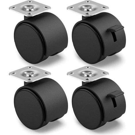 Jeu de 4 Roulettes pour meubles 50 mm - Roulettes de transport avec frein jusqu'à 80 kg par roue - Roulettes pivotantes pour meubles d'intérieur (1/4)