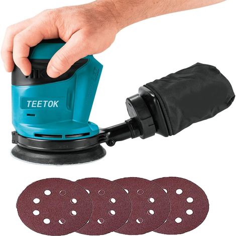 Exzenterschleifer,Akku-Exzenterschleifer,Bürstenlos, Exzenterschleifer Poliermaschine 18 V Ø125 mm mit Staubbeutel und 4 Scheiben (kein Akku und Ladegerät),Kompatibel mit Makita-Akku