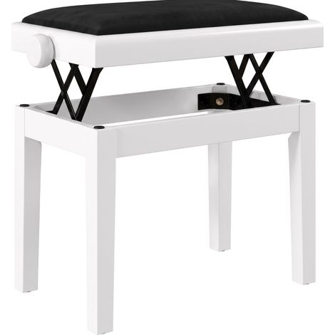 CHICFURN Banc de piano réglable 61,5 x 33 x 45-56 cm en bois blanc, assise aspect velours (1/5)