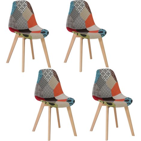 Wokaka Confezione da 4 sedie da pranzo patchwork (Rosso) - stile vintage - piedi in faggio
