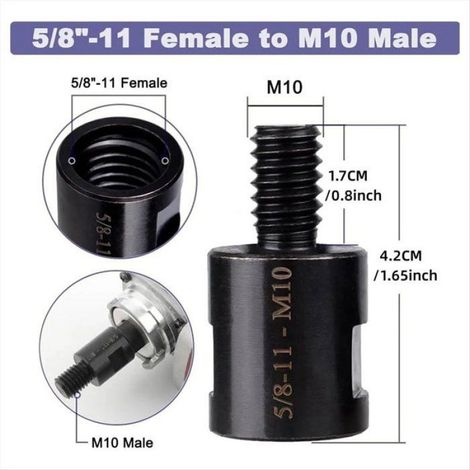 Ensemble de 2 Adaptateurs de Filetage Métallique, 5/8"-11 Vers M14/M10 Mâle, pour Polisseuses Rotatives et Accessoires,Métal,Noir (1/5)