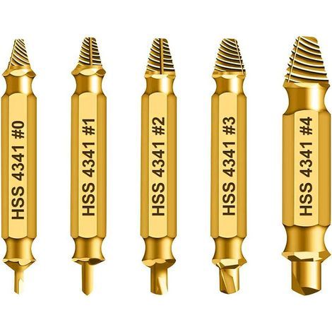 Kit de tournevis, kit d'extracteur de vis à neige, kit d'extracteur de vis à 5 pièces pour l'enlèvement des vis légèrement endommagées, en HSS 4341, dureté 62 - 63 HRC (or) (1/5)