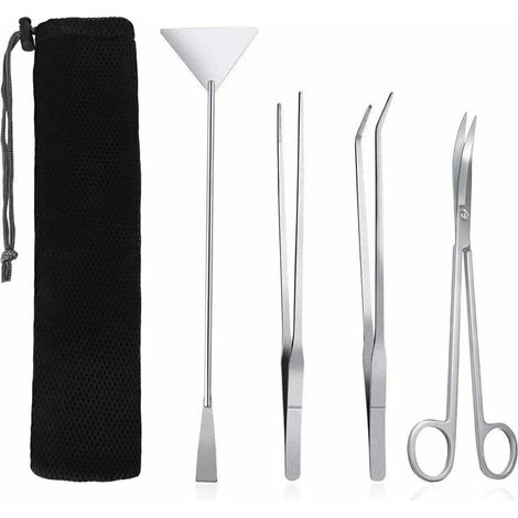 AMXCNOY Aquarium-Werkzeugset, 4-in-1-Aquariumreinigungswerkzeug, Edelstahl-Scherenspatel, Pflanzenschneider-Set für Wasserpflanzen, Zangen (1/4)