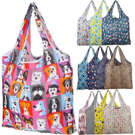 Lot de 12 sacs cabas en polyester grands sacs à provisions à