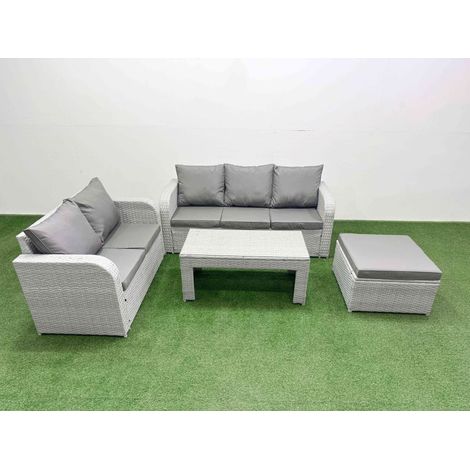 Fimous 6 Seater PE Rattan Wicker Garden Furniture Patio Conservatory Sofa Set with Oblong Coffee Table 3 Seater Sofa Love Sofa Big Footstool (1/4)