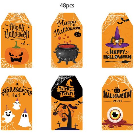 144 Halloween-Geschenkanhänger – mit Kürbissen, Geistern, Hexen und Totenköpfen perfekt für Halloween-Party-Geschenktüten und thematisch passende Papierdekorationen. (1/5)