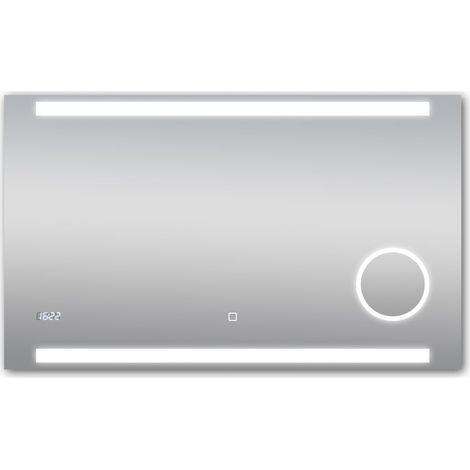 Miroir de Salle de Bain à LED - 100 x 60 cm - Couleur de la lumière : Blanc Neutre - Miroir cosmétique éclairé avec grossissement 3X - Horloge numérique - Cadre en Aluminium (1/5)