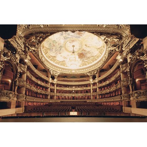 Papier peint panoramique doré élégant pour salon | Tapisserie panoramique opéra 3D | Papier peint panoramique Paris beige - 267 x 400 cm (4 pièces) (1/2)