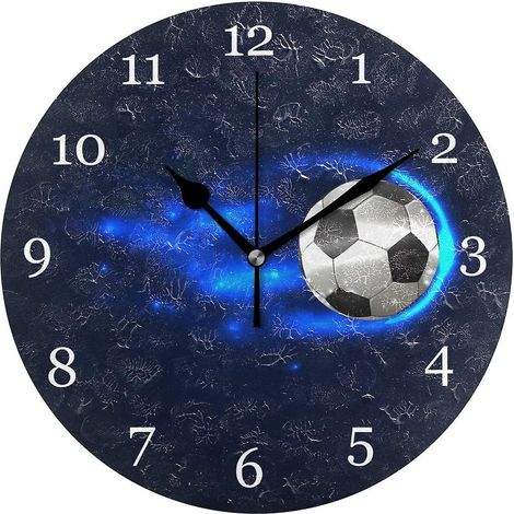 Horloge murale silencieuse en acrylique de 30 cm (12 pouces) sur le thème du football, idéale pour la chambre ou le salon. Cadeau d'anniversaire ou de Noël.