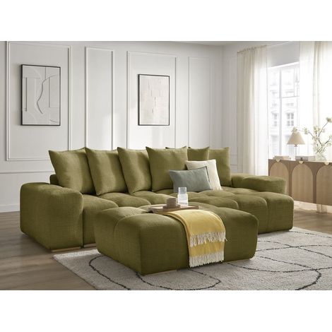 BOBOCHIC - Canapé d'angle réversible convertible coffre ANAKIN tissu texturé avec pouf Réversible  Vert (1/5)